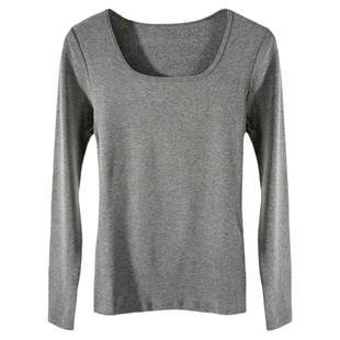 秋冬大方领薄款磨绒发热莫代尔棉打底衫螺纹修身加绒保暖单上衣女