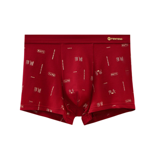 芬腾男士内裤纯棉抗菌裆平角裤青年男款本命年红色全棉四角短裤头