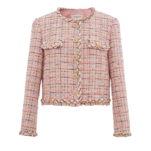 COCOON商场同款高级感织带拼接小香风短外套春款