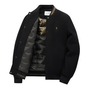 【羽绒内胆】与狼共舞羊毛棒球领夹克男2025秋冬新款充绒保暖外套