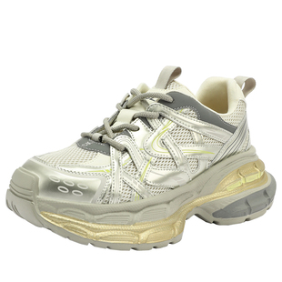 UBZ 厚底银色老爹鞋女2026年春秋新款增高时尚网面透气休闲运动鞋
