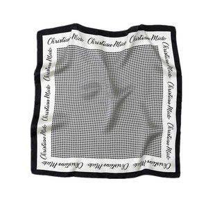 英文千鸟格子丝巾女桑蚕丝黑白百搭真丝小方巾春秋季韩国装饰领巾