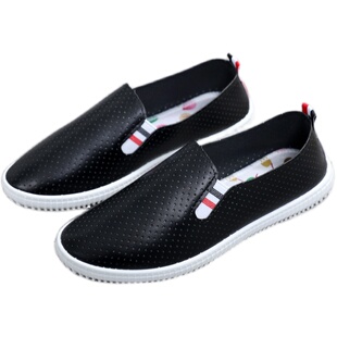 夏季老北京新款皮面小白鞋 透气防滑一脚蹬女式单鞋 韩版运动鞋