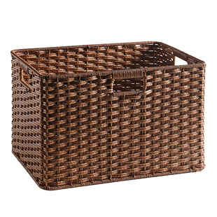 衣柜内收纳筐衣帽间衣物收纳箱仿藤编格子柜整理储物置物篮子方形