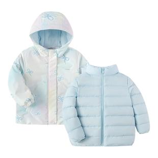 巴拉巴拉童装女童羽绒服冬装外套儿童印花连帽两件套厚款甜美时尚