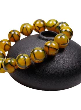 天珠手串天然玉石龙纹黄玛瑙玉髓男女玉珠手链西藏文玩佛珠天眼