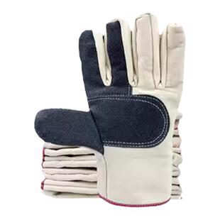 帆布手套劳保耐磨工作四皮加厚款双层耐高温防烫隔热男士专用手套