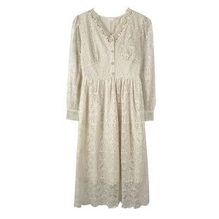 AM NANA◆长袖蕾丝连衣裙法式漂亮绝美仙女裙气质修身显瘦长裙子