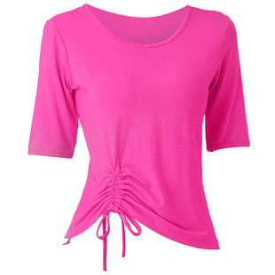 广场舞服装夏季新款短袖舞蹈上衣中老年演出舞台服修身练功服女