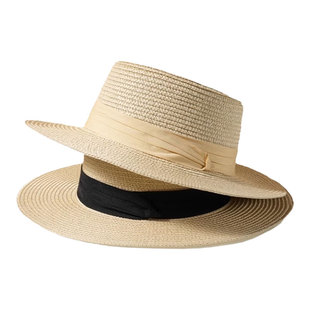 法式海滩大帽檐草帽女款大码太阳帽2025新款遮阳礼帽草编平顶防晒