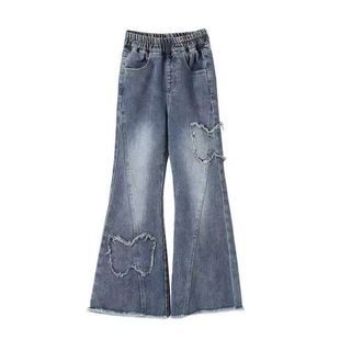 童装女童牛仔裤秋冬款加绒加厚长裤中大童休闲修身裤子女孩喇叭裤