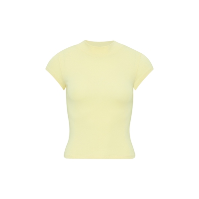 强捻小飞袖半高领短袖t恤