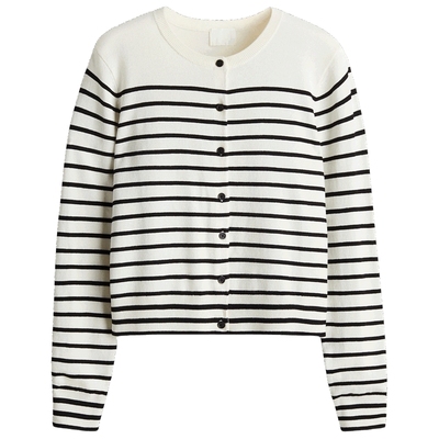 HM女装毛针织衫冬季空调衫打底衫短款开衫条纹薄外套0579541