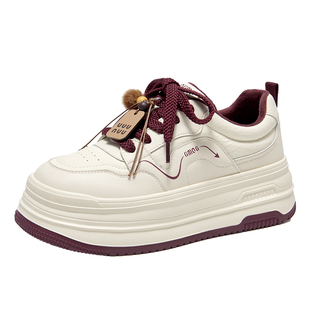 戈美其厚底小白鞋女2025冬新款小个子增高加绒运动鞋百搭红色鞋子