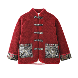 拜年服男童冬季2025新款红色中国风新中式唐装汉服外套春节过年服