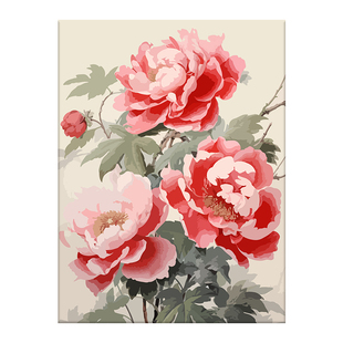 国风牡丹花卉diy数字油画画填充填色高级感手绘丙烯颜料装饰挂画