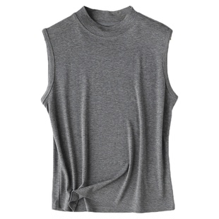 天丝羊毛半高领无袖T恤背心简约ROW风垂感莱赛尔中领打底衫上衣女