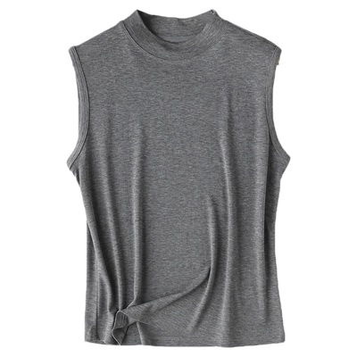 天丝羊毛半高领无袖T恤背心打底