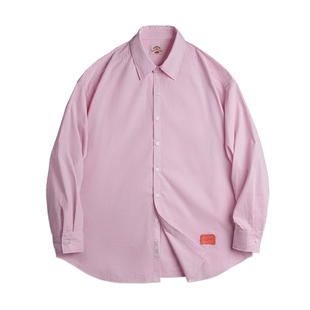 马登浅春系粉白条纹衬衫慵懒度假风外套微弹镂空oversize上衣女春