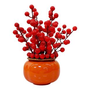 红色发财果插花摆件客厅喜庆餐桌花高档仿真花摆设红果子装饰假花