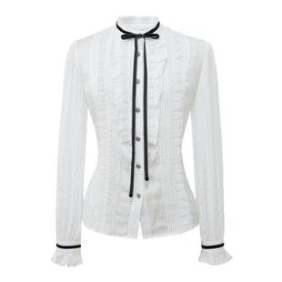 LULUALWAYS我爱露露新款优雅百搭时尚荷叶边飘带衬衫