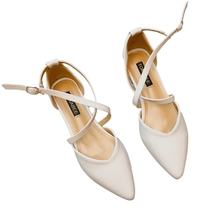 包头凉鞋女2026春夏季新款仙女风中跟粗跟尖头交叉带法式高跟单鞋