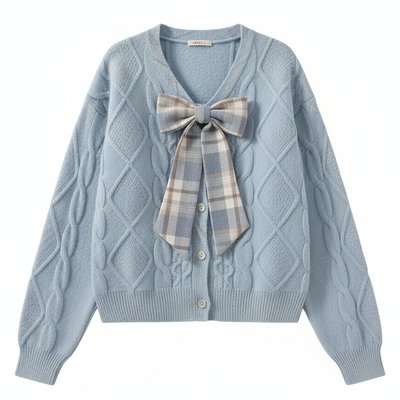 巨好看奶蓝色蝴蝶结毛衣短裙套装