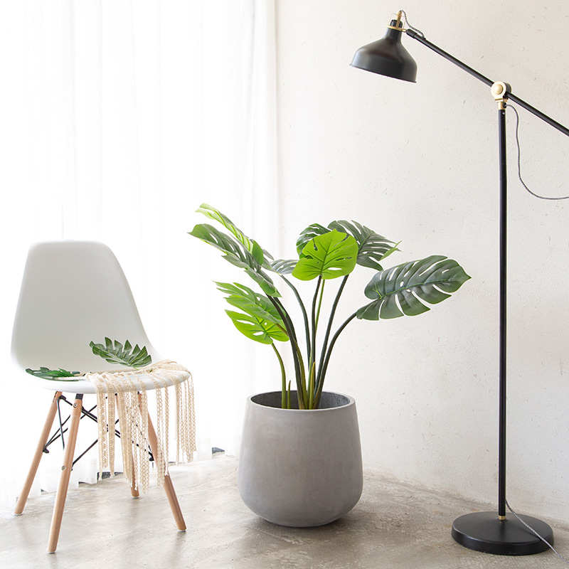 圆形水泥花盆酒杯镁泥花盆大号绿植盆栽泥盆百合竹龙血树白色客厅