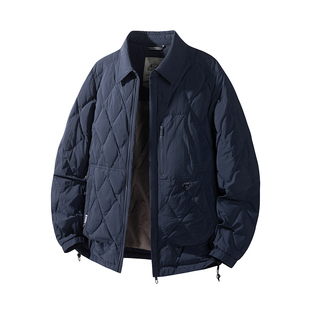 吉普轻薄羽绒服男款冬季保暖卸寒短款爸爸男装菱形格翻领鸭绒外套