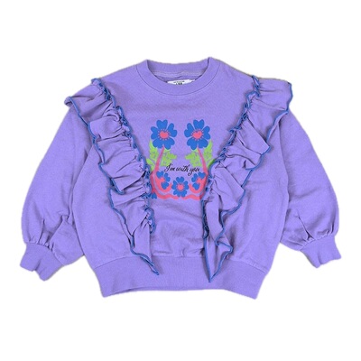 日本 MARKEYS 2026春秋女童对衬波浪荷叶花边向日葵字母圆领卫衣