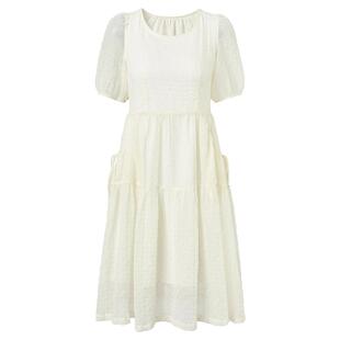 恩瑞妮专柜同款2025夏季新款气质简约收腰显瘦连衣裙短袖裙子女