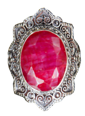尼泊尔复古手工红宝石纯银戒指女