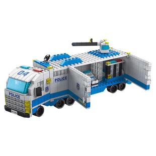 乐乐兄弟积木高难度儿童拼装玩具城市特警察移动指挥车中心直升机