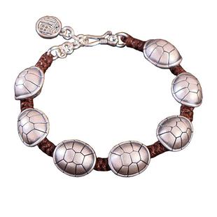 999足纯银富甲天下富甲一方手链男女士古法手工编绳龟甲手串情侣