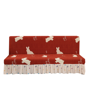 2023新款AB裙边无扶手沙发套简约弹力折叠沙发床罩全包防尘防滑套