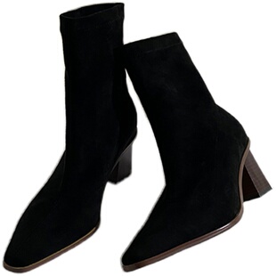 莲花府邸2025秋冬新款短靴袜靴弹力百搭瘦瘦靴复古女靴粗跟短筒靴