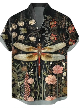 男士卡通数码印花短袖衬衫