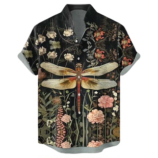 Men's cartoon digital printed shirt男士卡通数码印花短袖衬衫