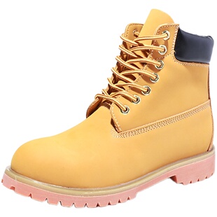 重头来过大黄靴秋冬季加绒男靴中帮英伦工装高帮男鞋雪地马丁靴男