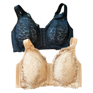 便捷前开扣~B-F全罩纯棉杯调整型内衣大胸显小无钢圈妈妈文胸罩