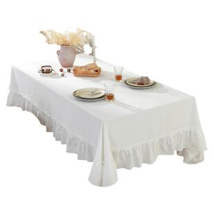 白色纯棉法式桌布纯色奶油风新款轻奢感棉布艺茶几书桌餐桌布台布