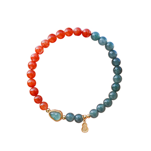 半山半水南红手串川料满肉满色宝石天然蓝水翡翠葫芦高端玉石手链