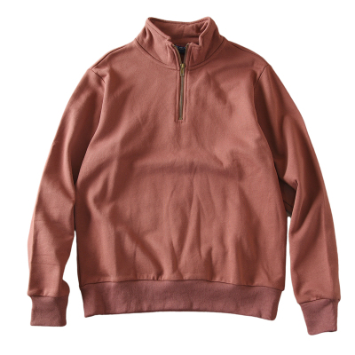 836#秋冬复古加绒加厚保暖420G重磅半拉链卫衣纯棉水洗立领外套男