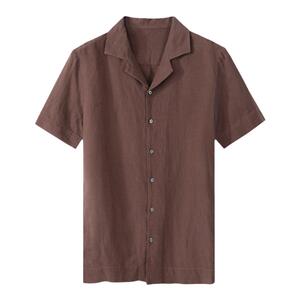 夏日休闲绅士 古巴领短袖衬衫亚麻免烫透气抗菌绿色度假衬衣冰丝