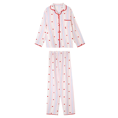 馨帮帮Homedres甜美爱心条纹睡衣