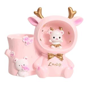 笔筒儿童多功能斜插式带小夜灯设计收纳盒学生桌面大容量文具盒女孩高颜值可爱笔盒书桌创意摆件学习文具用品