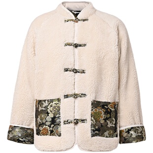 三省六部·仙人·冬季国风羊羔绒拼西阵织保暖大码羽绒服唐装汉服