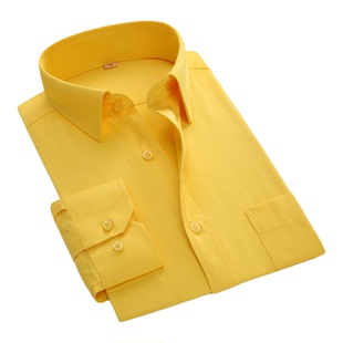 春季长袖衬衫男青年商务职业工装休闲款纯黄色衬衣男打底衫工作服