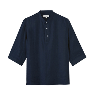 【儒雅闲适】高档舒适透气雨露亚麻 夏季亨利领五分袖T恤 DAT001