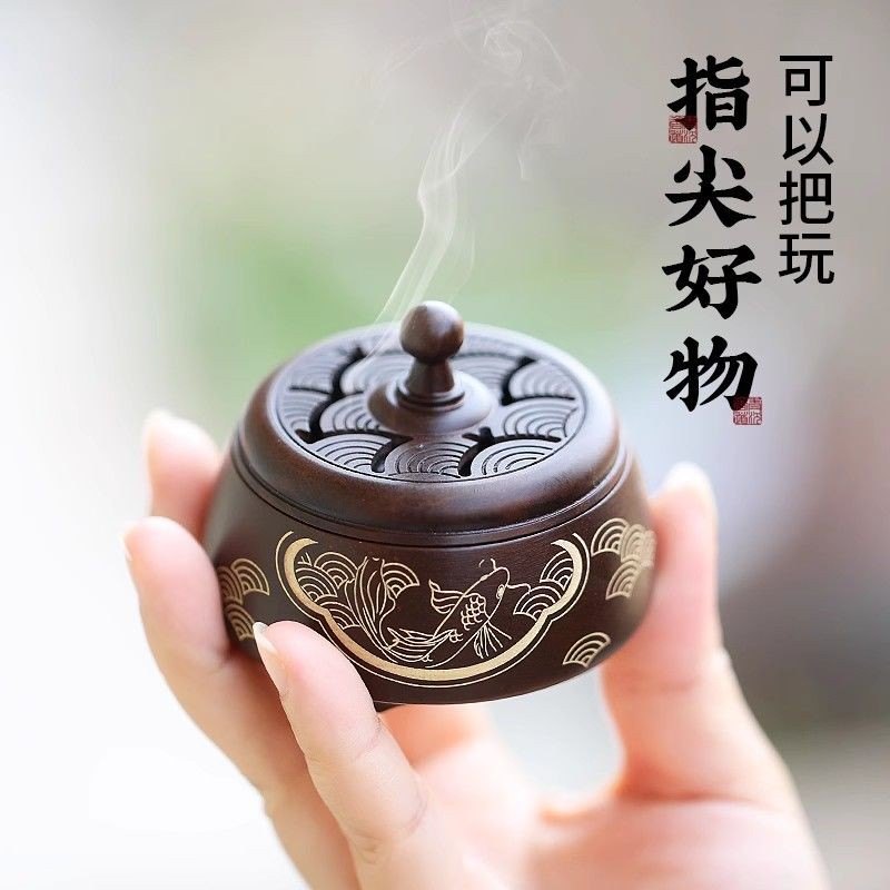 珍玩香炉纯黄铜小号迷你家用室内盘香线香炉苏工仿古禅意把玩手炉